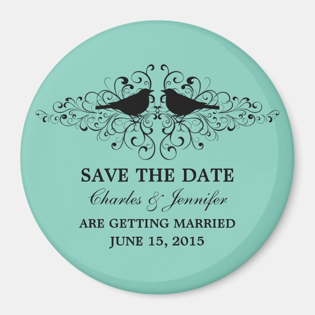 Aqua Inséparable Swirls Save the Date Magnet (Devant)