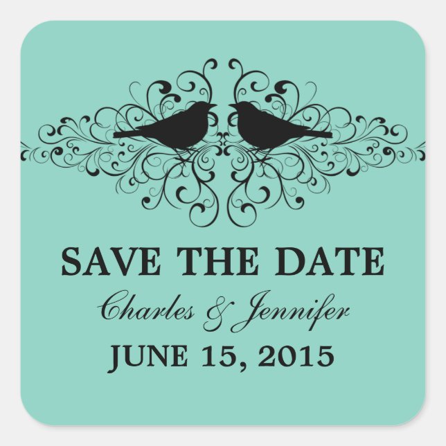 Aqua Inséparable Swirls Save the Date Stickers (Devant)