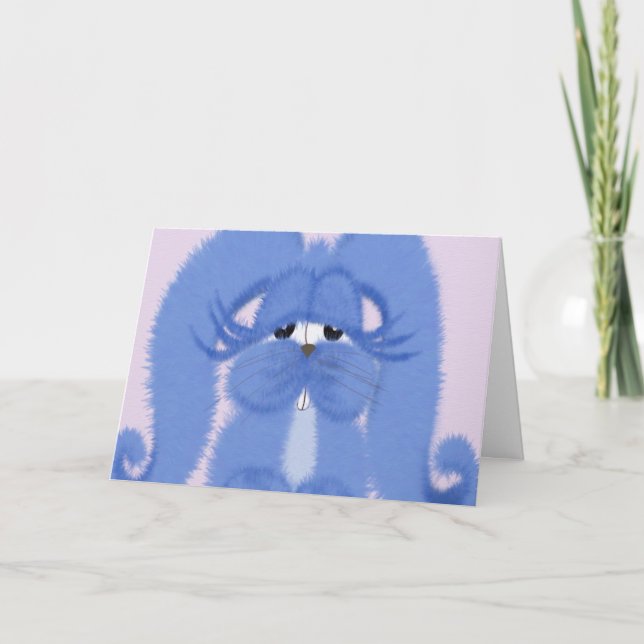 Aqua le lapin avec yeux somnolents Carte de Pâques (Devant)