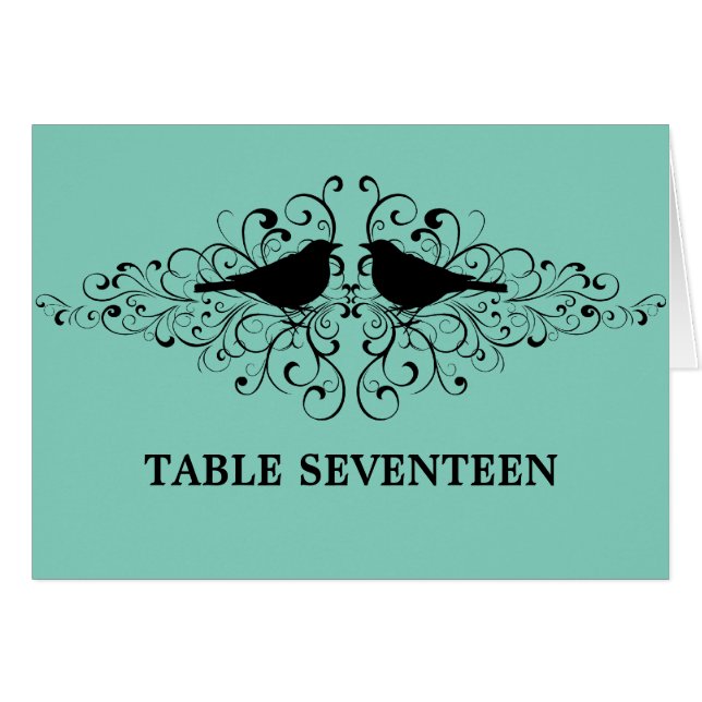 Aqua Love Bird Swirls Table Number Card (Devant horizontal)
