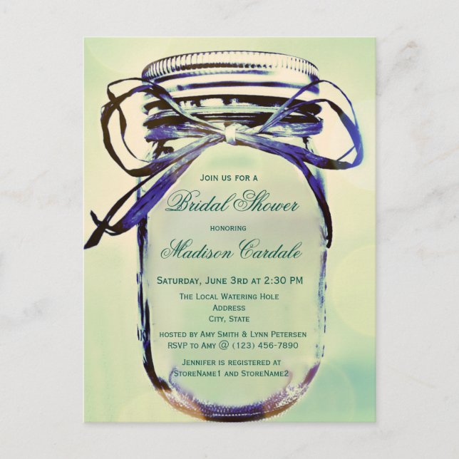 Aqua Mason Jar Invitation de la nuptiale douche PO (Devant)