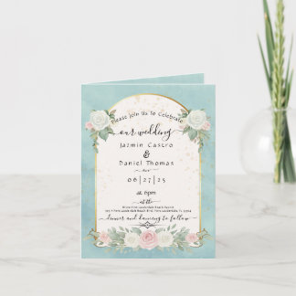 Aqua Menthe Floral Arche Dorée Invitation de Mari