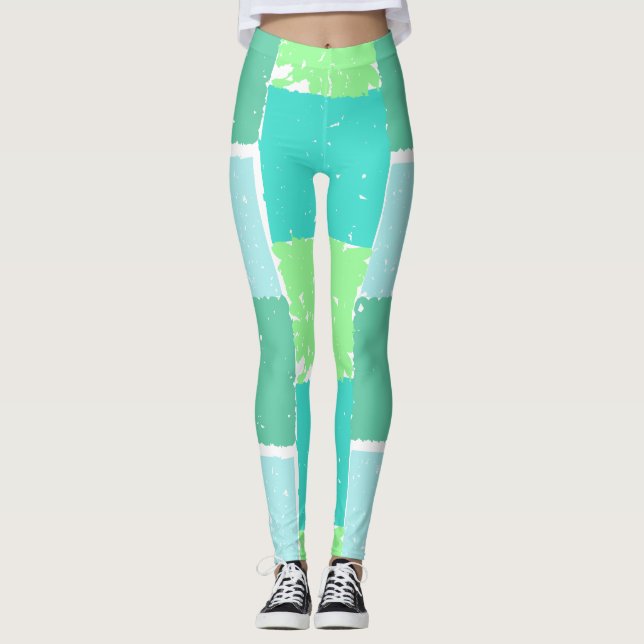 Aqua Mint Couleurs tendance Faux-Batik Leggings (Devant)