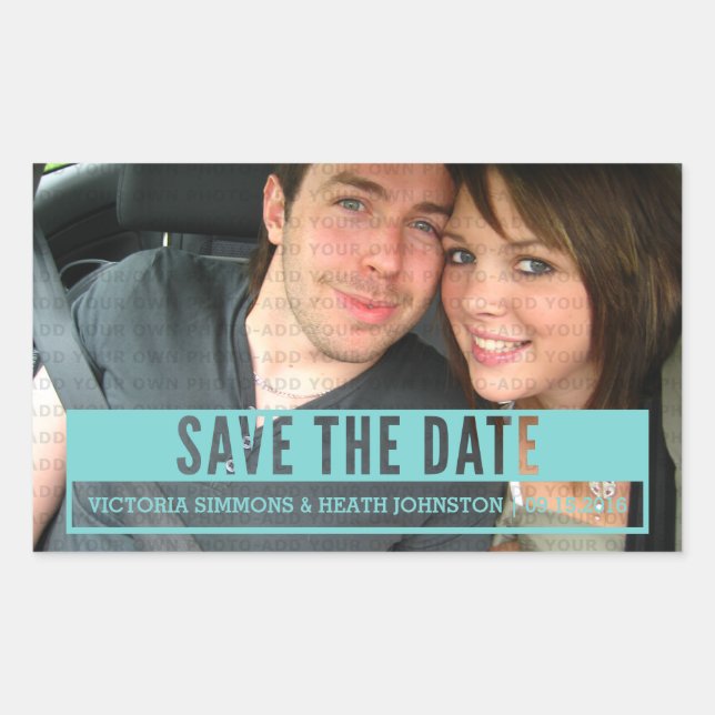 Aqua Modern Cut Out Save the Date Stickers (Devant)