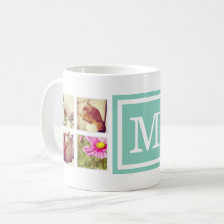 Aqua Monogram Instagram Photo Collage Mug