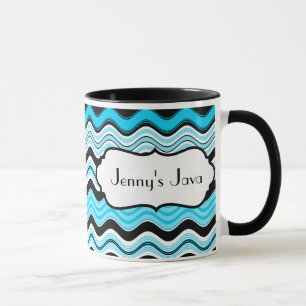 Aqua, Noir, Blancs Gris Vives Personnalisé Mug