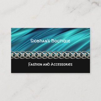 Aqua, noir et carte de visite à chaînes d'argent