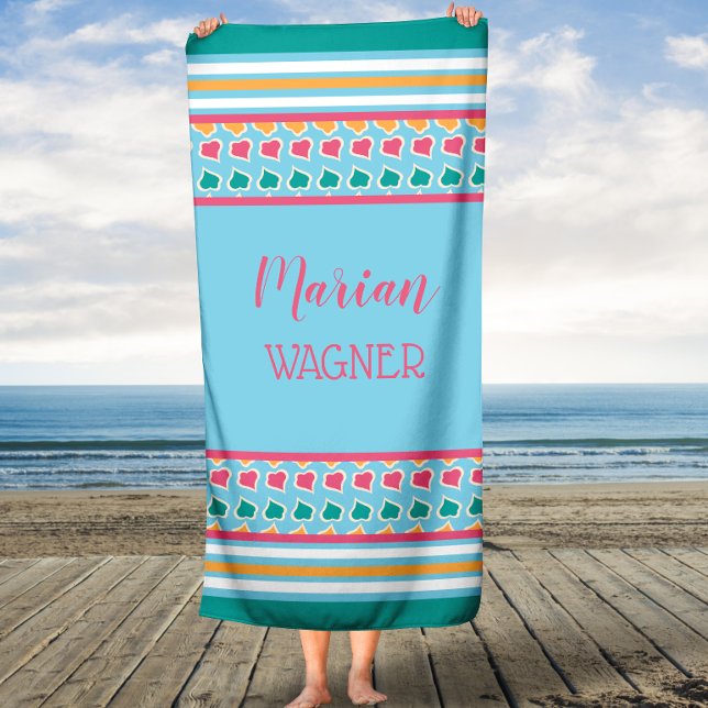 Aqua Nom personnalisé Turquoise Serviette de bain  (Créateur téléchargé)