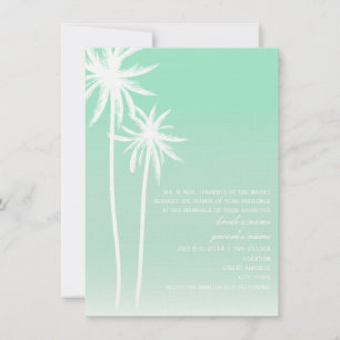 Aqua Ombré Palm Trees Beach Wedding Invitation