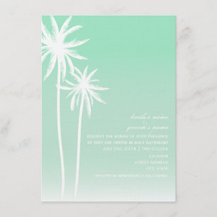 Aqua Ombré Palm Trees Beach Wedding Invitation
