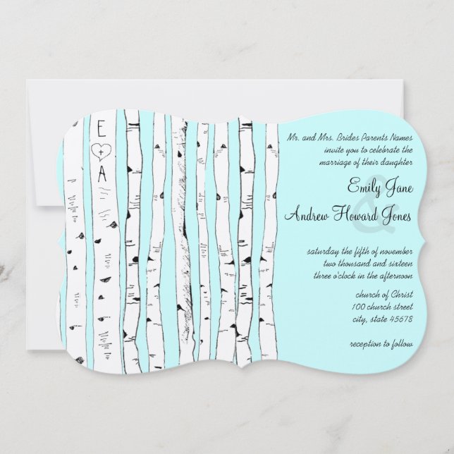 Aqua OU TOUTE COULEUR Birch Tree Invitations de ma (Devant)