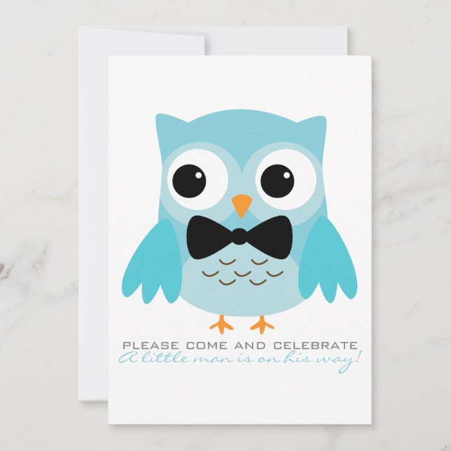 Aqua Owl avec Bow Cravate Baby shower Invitation (Devant)