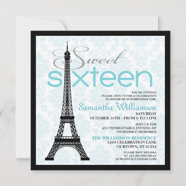 Aqua Paris Sweet 16 Invitations (Devant)