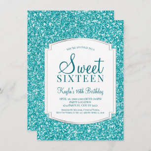 Aqua Parties scintillant Sweet 16 Invitations