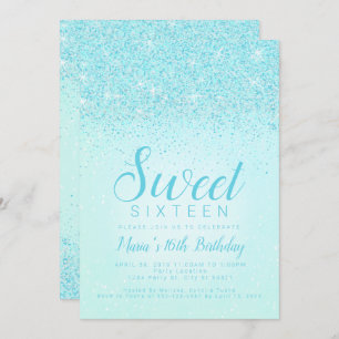 Aqua Parties scintillant, Sweet 16 Invitations