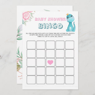 Aqua Princess Dinosaures Baby shower Peony Bingo