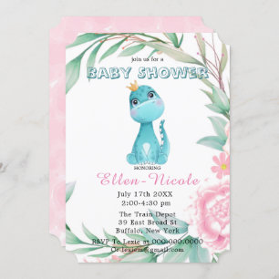 Aqua Princess Dinosaures Peony Invitations Baby sh