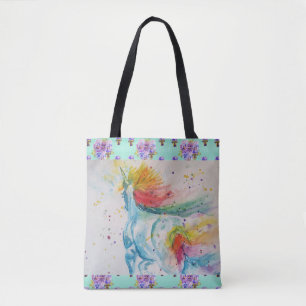Aqua Rainbow Unicorn Watercolor Sac fourre-tout d'