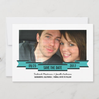 Aqua Ribbon Photo Enregistrer la date Invitation