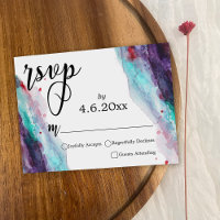 Aqua rouge violet Abstraite Aquarelle Mariage RSVP