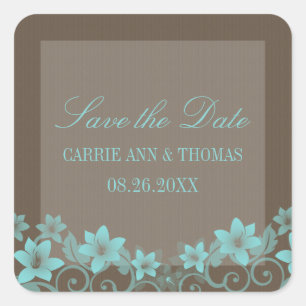 Aqua Rustic Floral Économisez les stickers Date