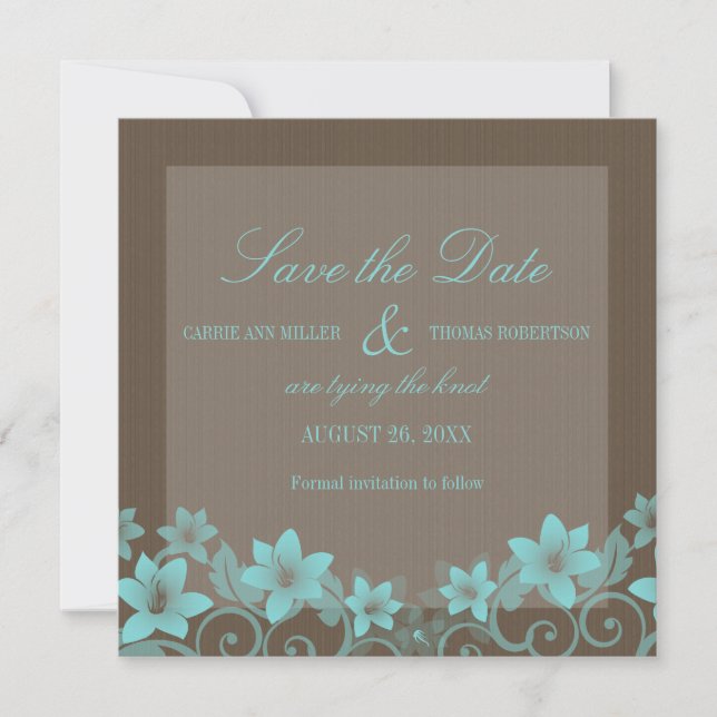 Aqua Rustic Floral Sauvez la date Invitation (Devant)