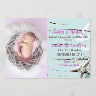 aqua seashell beach Baby Faire-part de naissance p