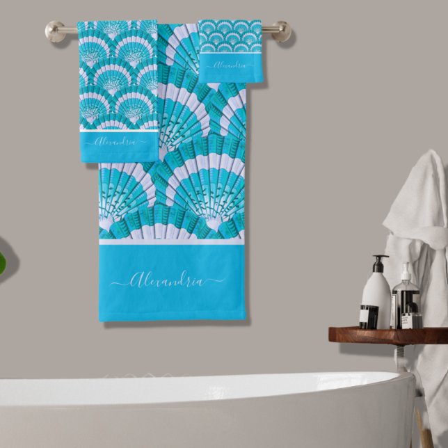 Aqua Seashell Shell Turquoise Tropical Moderne (Créateur téléchargé)