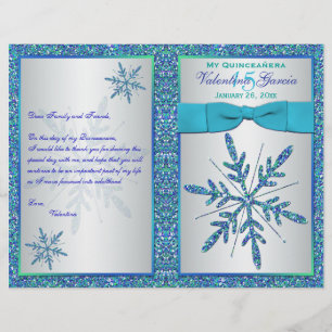 Aqua Silver Blue Snowflakes Programme Quinceañera