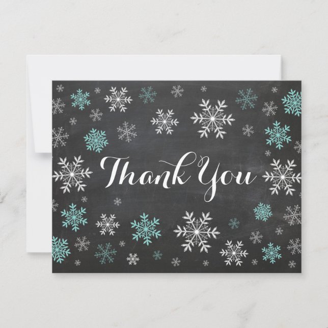 Aqua Snowflakes Winter Chalkboard Carte de remerci (Devant)
