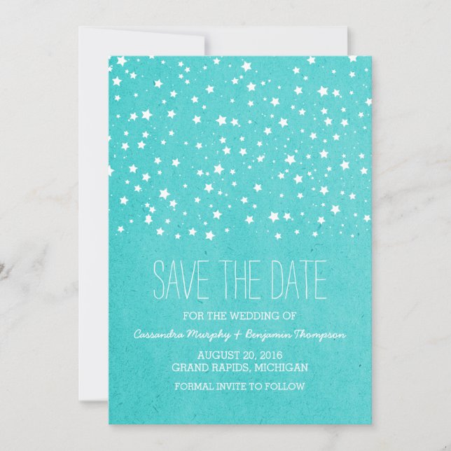 Aqua Starry Night Enregistrer la date Invitation (Devant)