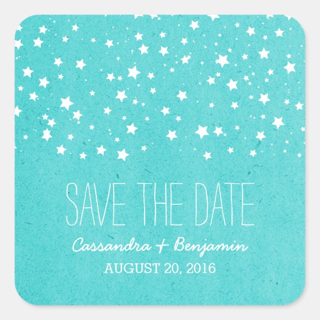 Aqua Starry Night Save the Date Stickers (Devant)
