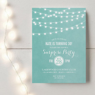 Aqua String Lights Surprise Party Invitation