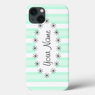 Aqua Stripe étoile ovale 'Nom' iPad Mini coque