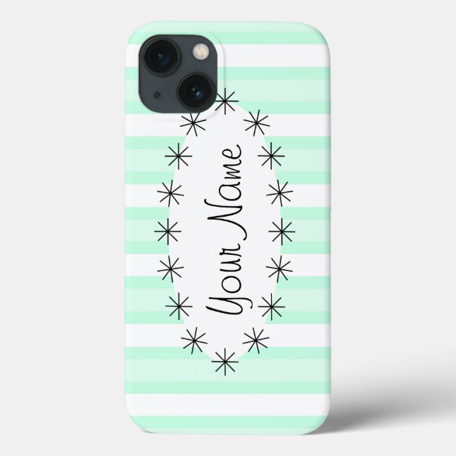 Aqua Stripe étoile ovale 'Nom' iPad Mini coque (Verso)