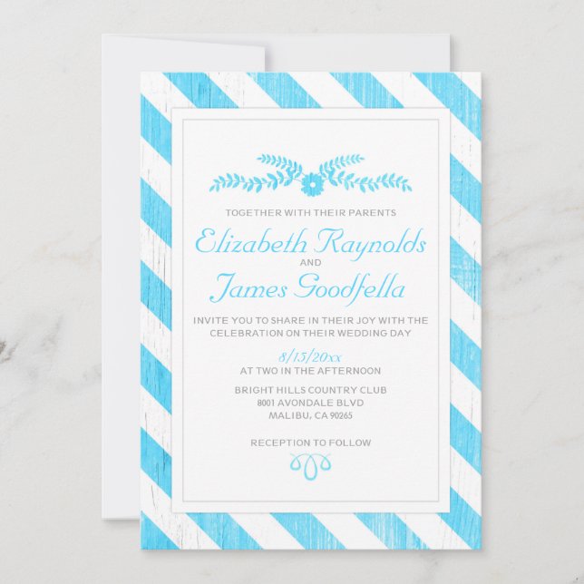 Aqua Stripes Invitations De Mariage (Devant)
