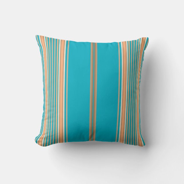Aqua, Tan et White Stripes sur un Coussin (Recto)