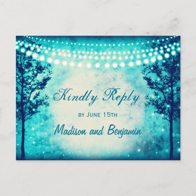 Aqua Trees Chaînes Lumières Mariage RSVP CARTES PO (Devant)
