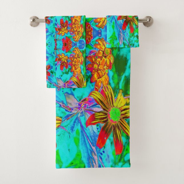 Aqua Tropical avec Fleurs Jaunes et Orange (En situation)