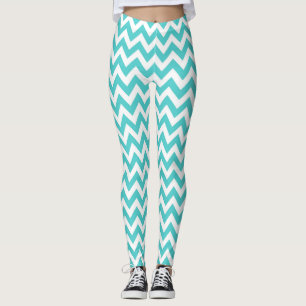 Aqua Turquoise Chevron Motifs Leggings pour femmes