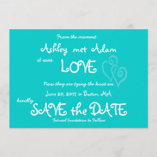 Aqua Turquoise Love, Hearts Photo Save the Date Ca