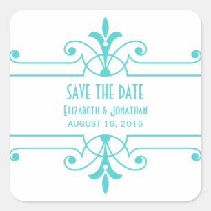 Aqua v2 Fancy Ornamental Save Date Stickers