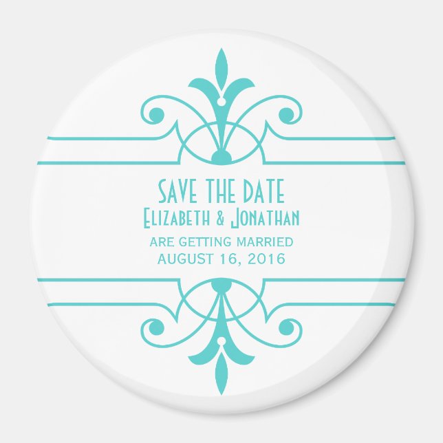 Aqua v2 Fancy Ornamental Save the Date Magnet (Devant)