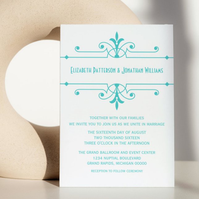 Aqua v2 Fancy Ornamental Wedding Invitation (Aqua v2 Fancy Ornamental Wedding Invite)