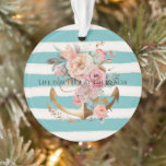 Aqua Watercolor Beach Stripes Gold Floral Ancre<br><div class="desc">aquarelle plage vibe aqua crème rayures blanches rose pêche floral bouho or ancre</div>