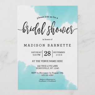 Aqua Watercolor Brush Invitation de douche nuptial
