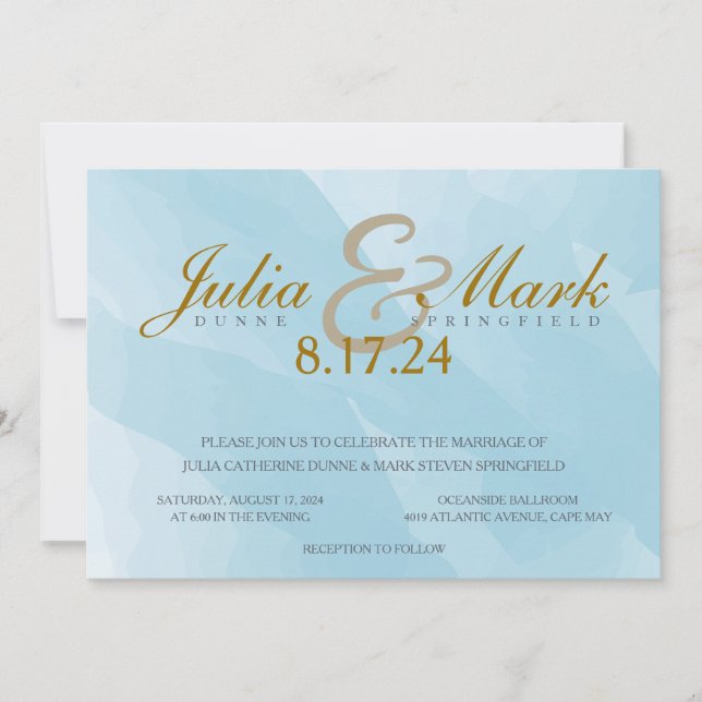 Aqua Watercolor Faire-part de mariage (Devant)