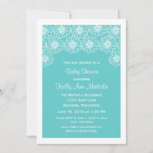 Aqua Whimsical Daisies Baby shower Invitation