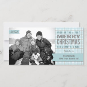 Aqua Winter Plaid Joyeux Carte photo de Noël