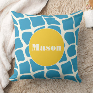 Aqua Yellow Monogram Giraffe Coussin Motif 